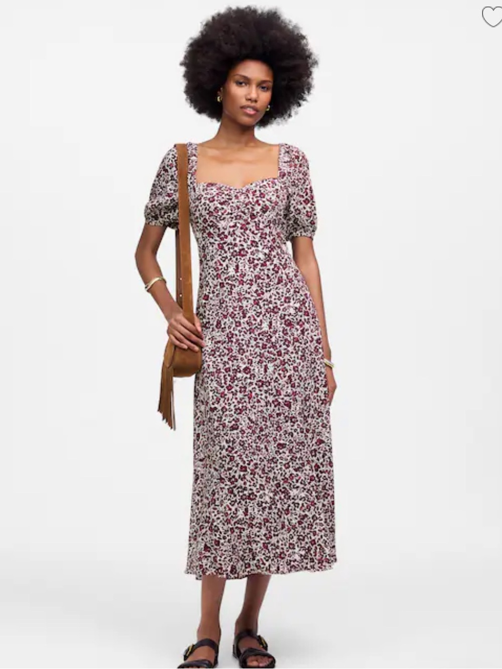 Madewell Puff Sleeve Sweetheart Midi Dress in Floral Size 4
